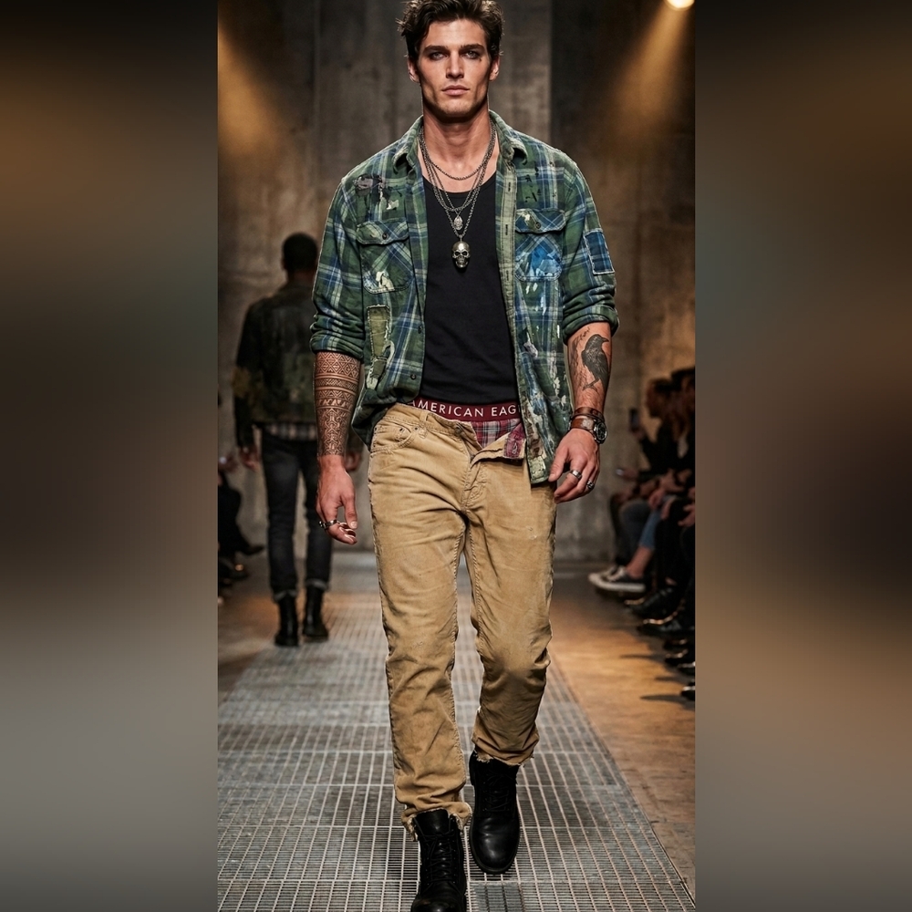 Y2K 2000s American Eagle Men's Tan Corduroy Pants 31/32 Skater Grunge Streetwear